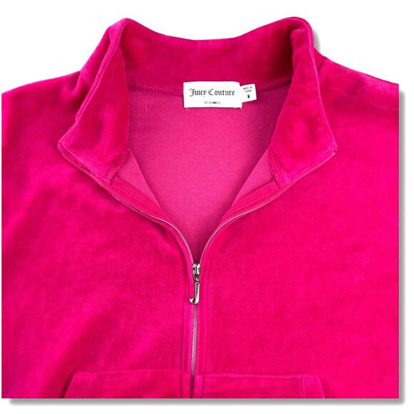 Juicy Couture Track Jacket Women's M Hot Pink Velour Full Zip Pockets "J" Charm - Picture 7 of 14